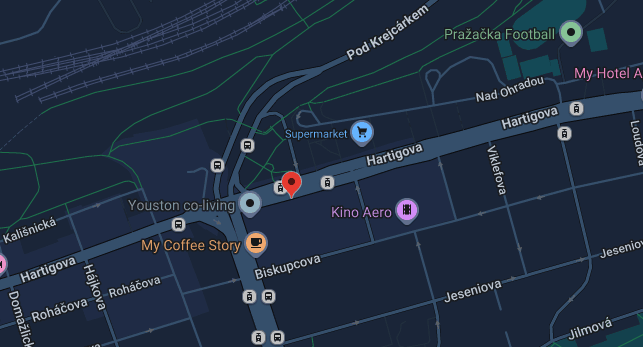 Map showing the location of DARK STRETCHING studio at Hartigova 1913/120, Prague